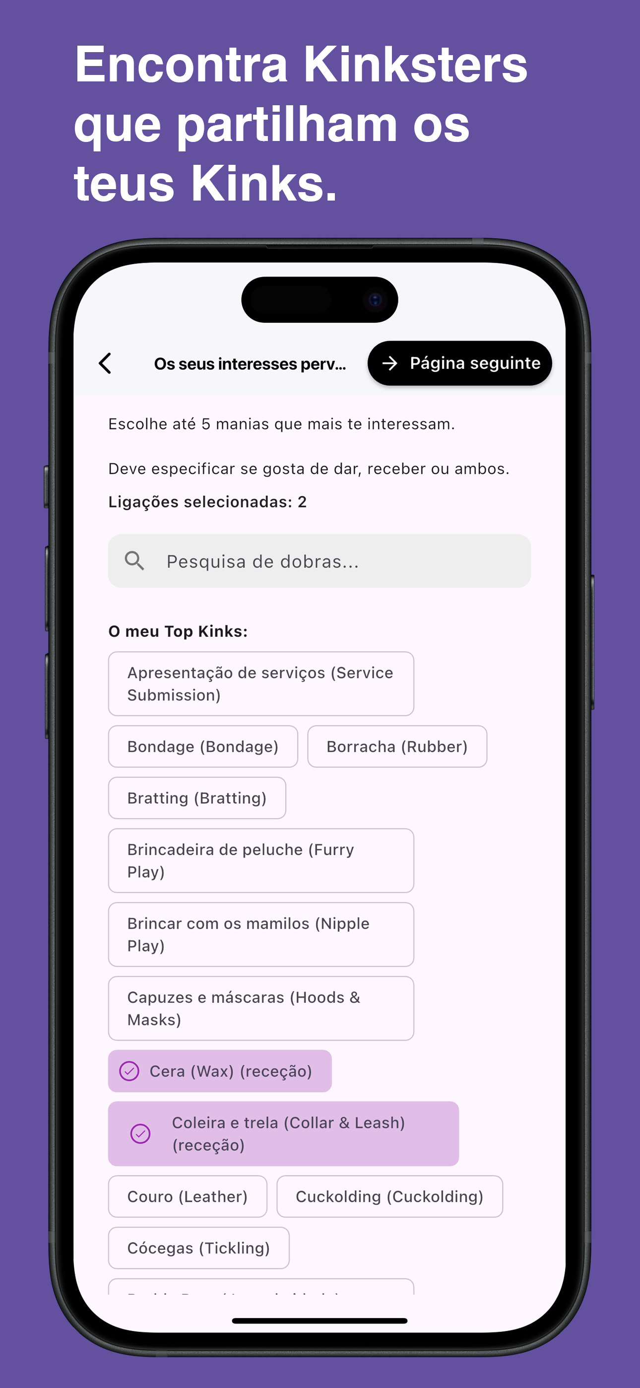 Browse and choose specific kinks in the Kinksy app